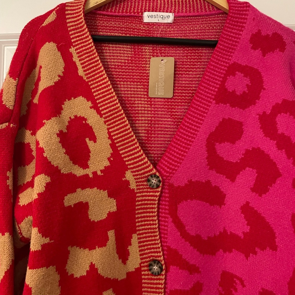 NWT Vestique Depth Leaopard Two tone Multi colored Cardigan Sweater - Picture 9 of 12